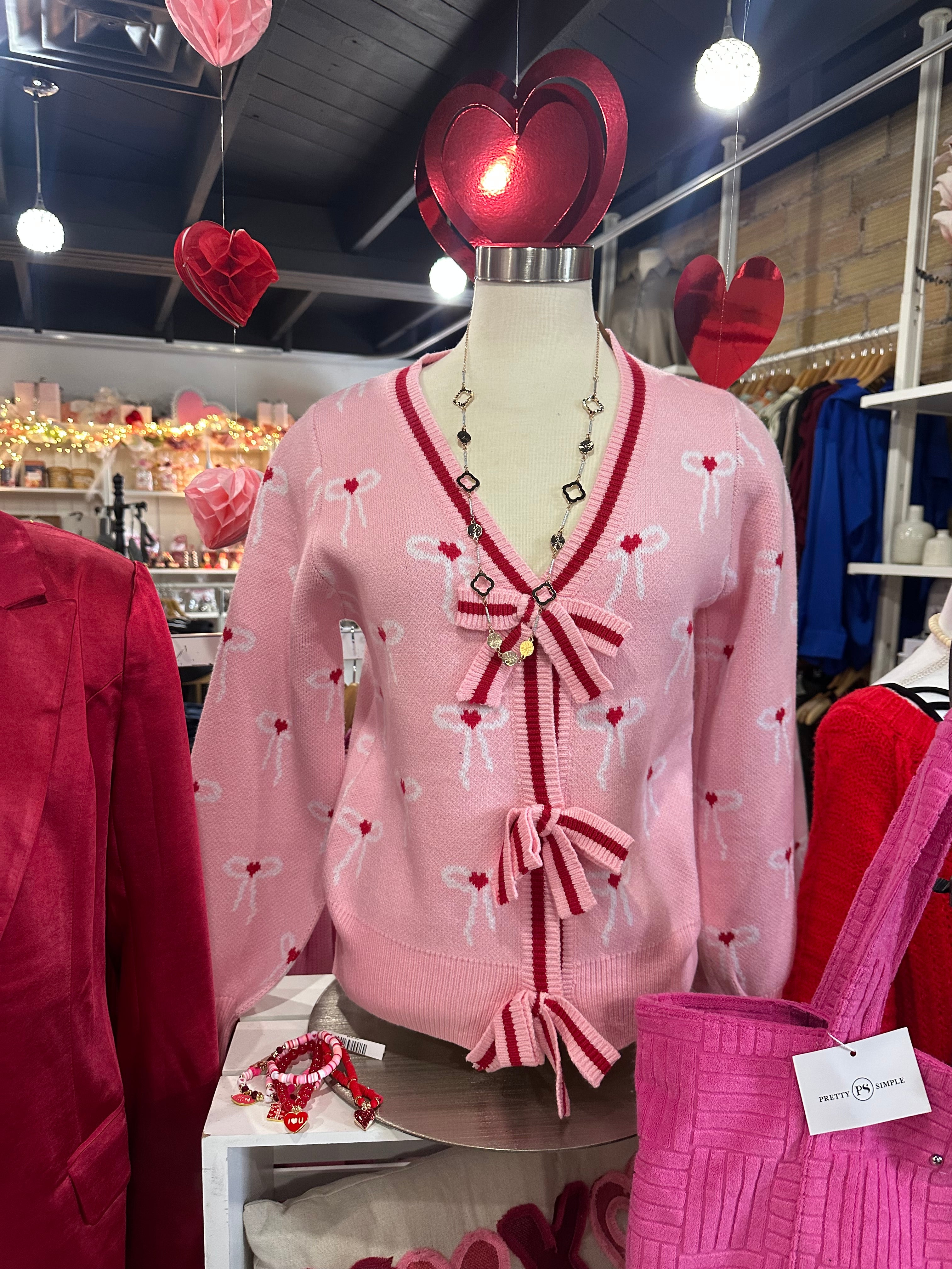 Pink Cardigan with Ribbon bow detail