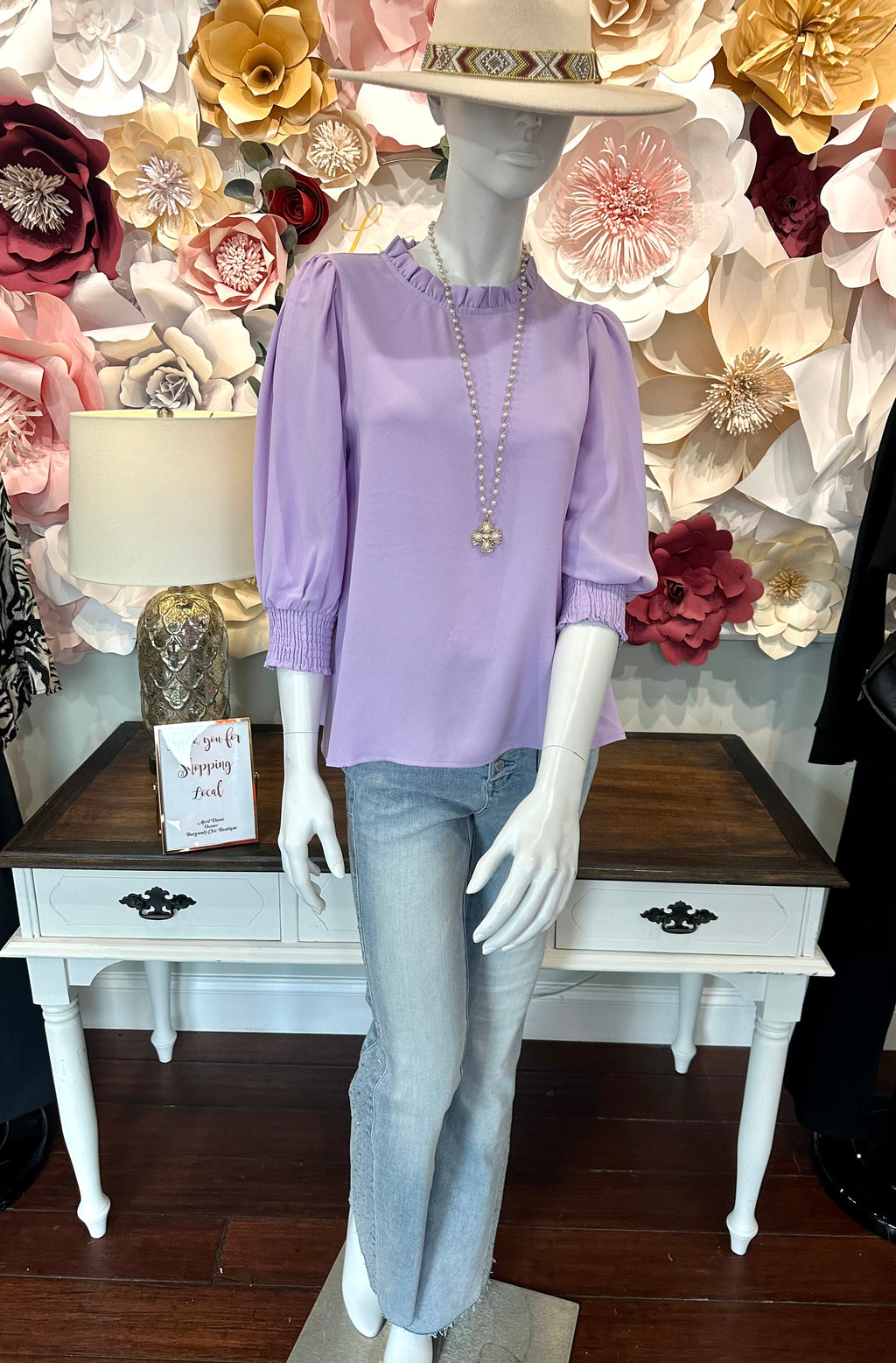 Lavender Top with ruffle detail