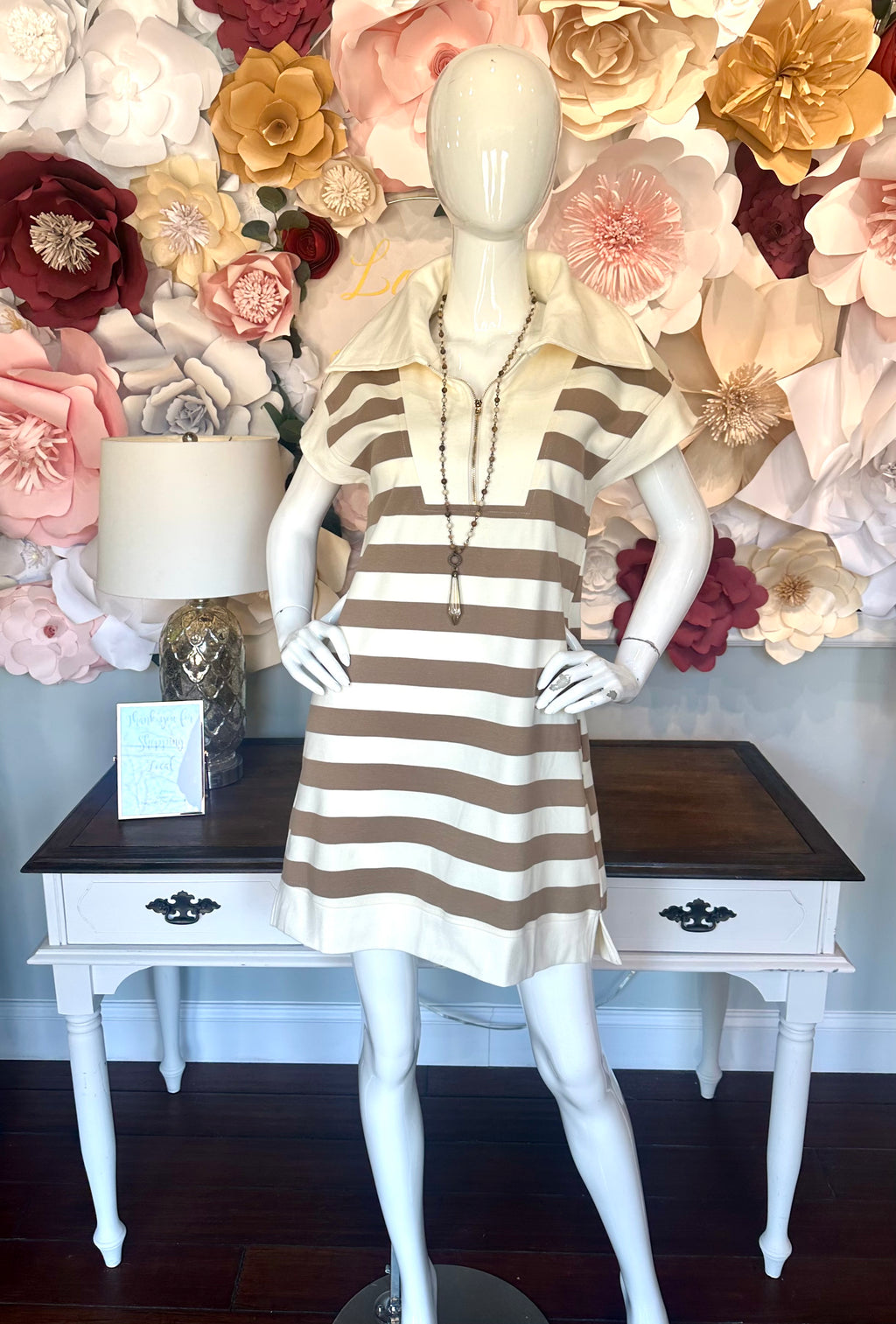 Ivory and Taupe Stripe Dress