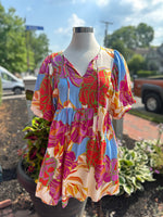 Flower Print Dress with balloon sleeves