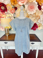 Denim Dress with Pearl Cuff Detail