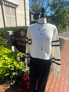 Ivory/Black Scalloped Trim Sweater