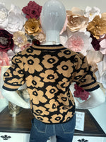 Brown Floral Sweater puff short sleeve