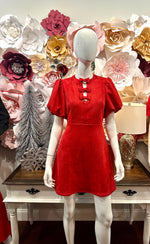 Red Ribbon Front Puff Sleeve Dress