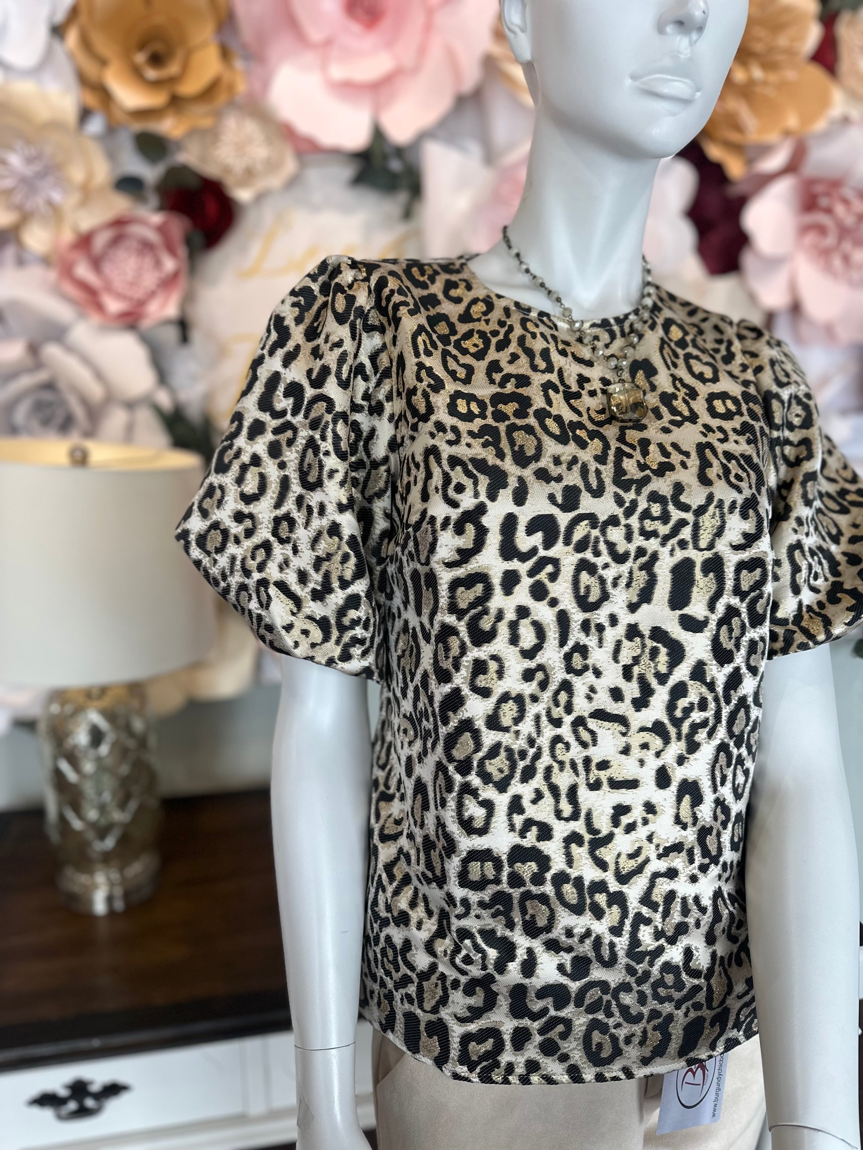 Gold/Black Animal Print Bubble Sleeve Top