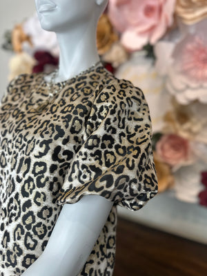 Gold/Black Animal Print Bubble Sleeve Top