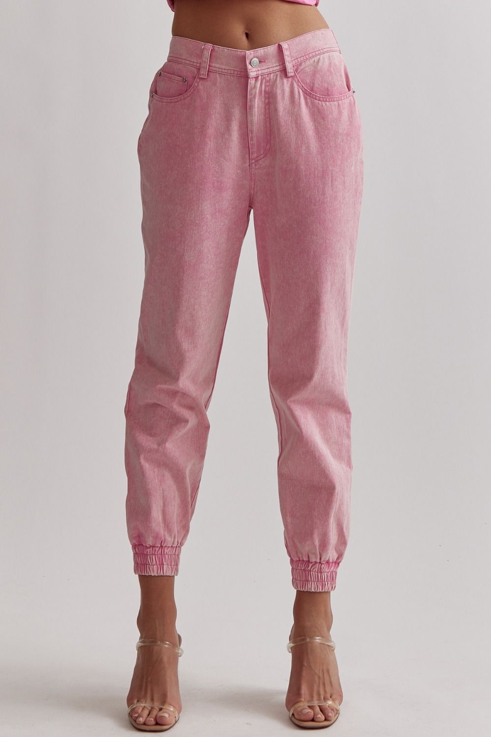 Pink acid wash HW joggers